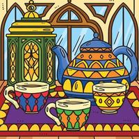 Ramadan Lantern and Tea Set Colored Cartoon vector