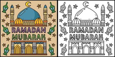 Ramadán Mubarak colorante página de colores ilustración vector
