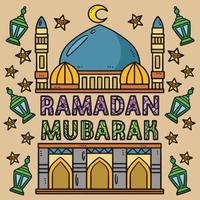 Ramadan Mubarak Colored Cartoon Illustration vector