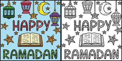 Happy Ramadan Coloring Page Colored Illustration vector