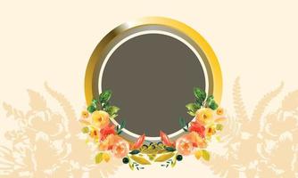 round golden frame with watercolor flower background vector