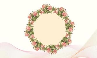 Pink round frame background with beautiful rose flower vector