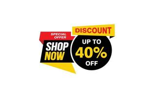 40 Percent SHOP NOW offer, clearance, promotion banner layout with sticker style. vector