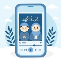 Listening to the QUR'AN by phone flat vector illustration