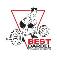 hombre haciendo ejercicio con barbo, Perfecto para gimnasio y aptitud logo diseño vector