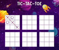 tic tac dedo del pie juego espacio paisaje con astronave vector