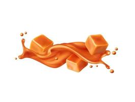Caramel sauce wave flow splash with toffee 3d vector
