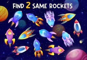 niños juego encontrar dos mismo cohete naves espaciales enigma vector