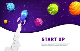 Space landing page, business start up, spaceship vector