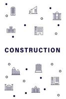 Construction integrated thin line symbols. Modern linear style vector concept, with connected flat design icon. Abstract background illustration for build, industry, architectural