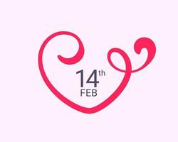 Calligraphic heart with curls and 14 february inscription. Hearts logo design. Vector illustration.