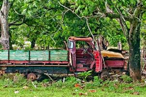 un abandonado camioneta en el tropical selva antecedentes foto