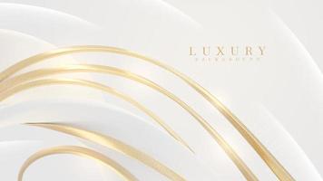 White background with golden curve line element and glitter light effect decoration. Luxury style design concept. vector