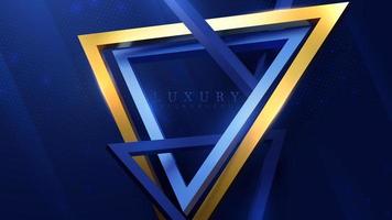 Blue luxury background with gold triangle frame decoration and light effect with bokeh elements. vector