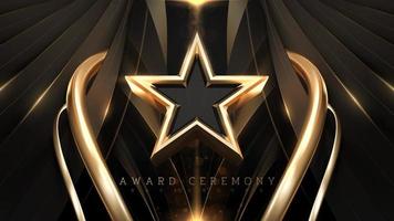 Award ceremony background with 3d gold star and ribbon element and glitter light effect decoration. vector