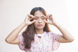 Asian woman is sleepy at work photo