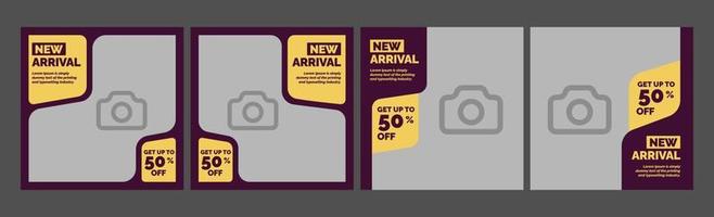 Promotional banner template for social media. square banner template in purple and yellow colors vector