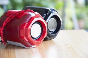 mini portable speaker, bluetooth speaker, red speaker photo