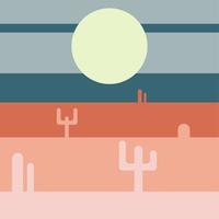 Flat abstract geometric icon, sticker, button with desert, sun, cactuses. vector