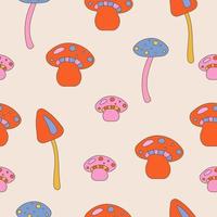 Seamless pattern with mushrooms in bright neon colors in hippie style vector