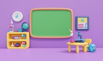 3D Rendering back to school interior study room for children cute icon cartoon style. 3D Render illustration. photo