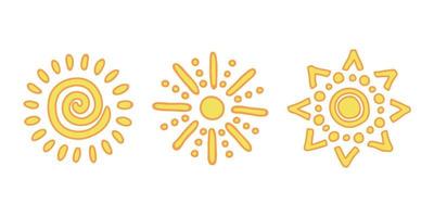 Hand drawn abstract sun symbol. Summer doodle set. Vector elements for design