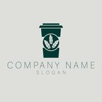 Cup of coffee logo design template. Ecological cup with leaves logotype. Luxury cafe flat logo template. vector