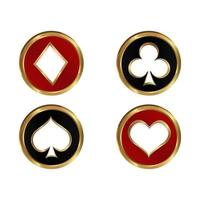 Golden suits of playing cards on a round medallion on a transparent background. vector