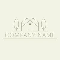 Hand draen house and trees logo design. Flat logo template. Luxury real estate logotype. vector