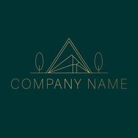 Hand draen house and trees logo design. Flat logo template. Luxury real estate logotype. vector