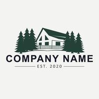 Hand draen house and trees logo design. Flat logo template. Luxury real estate logotype. vector