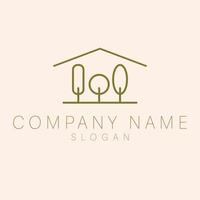 Hand drawn house and trees logo design. Flat logo template. Luxury real estate logotype. vector