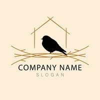 Bird logo vector line outline monoline icon illustration, elegant and simple silhouette. Bird in nest logo. Universal logo with premium bird symbol.