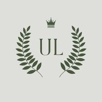 UL initials logo design. Letters ul royal emblem with crown. vector