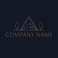 Hand draen house and trees logo design. Flat logo template. Luxury real estate logotype. vector