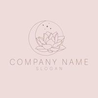 Crescent and lotus logo design. Luxury bohemian logo template. An astrology mystic moon and lotus logotype. vector