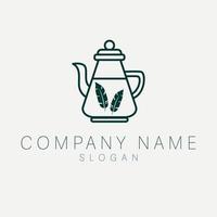 Cup of tea logo design template. Mug with tea with lemon and banana leaves logotype. Luxury tea flat logo template. vector