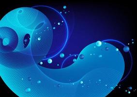 Fluid blue spiral vector background with bubble shapes. Futuristic design for banner, poster, cover, flyer, presentation, advertising.