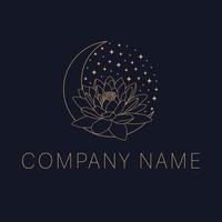 Crescent and lotus logo design. Luxury bohemian logo template. An astrology mystic moon and lotus logotype. vector