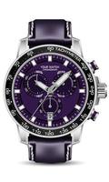 realista plata negro reloj cronógrafo púrpura cara cuero Correa en blanco diseño de fondo para hombres Moda vector