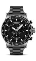 realista negro acero reloj reloj cronógrafo cara Correa en blanco antecedentes diseño moderno lujo para hombres Moda vector