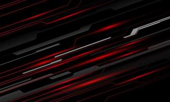 Abstract black line cyber circuit dynamic slash red light power on silver design ultramodern futuristic technology background vector