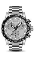 realista plata negro reloj reloj cronógrafo cara Correa en blanco antecedentes diseño moderno lujo para hombres Moda vector