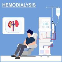 Medical illustration.Young man suffering from kidney disease.sitting on a chair for blood transfusion treating kidney disease using dialysis machine.vector illustration.healthcare and medicine concept vector