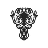 A graceful black white vector logo of the deer. Isolated.