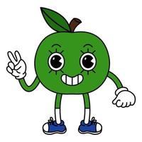 Funny fruit character in trendy retro cartoon style. Vector illustration of apple isolated on white background.