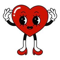 Heart character in retro cartoon style. Valentines day concept. Flat vector illustrations on white background.