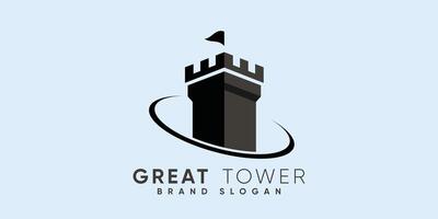 genial torre logo con moderno diseño prima vector