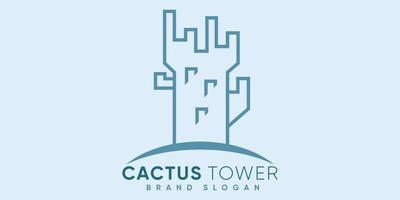 Cactus tower logo with modern design premium vector