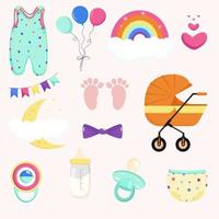 Stickers set for newborn. Baby shower elements. vector